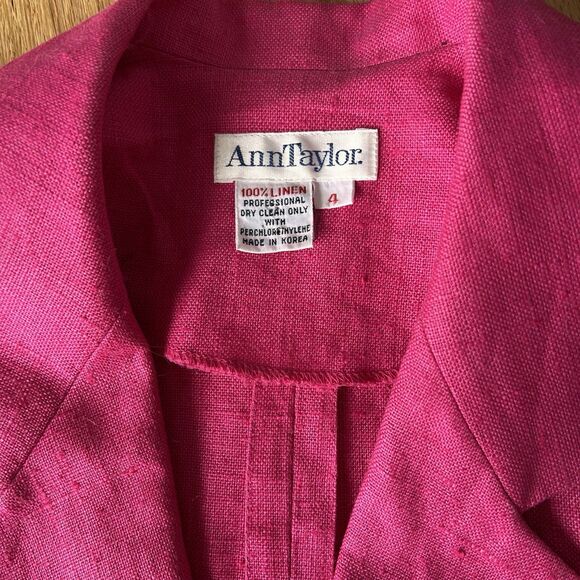 ANN TAYLOR Vintage Hot Pink Linen one button Blazer Long Line Size 4 Retro chic - Picture 3 of 12